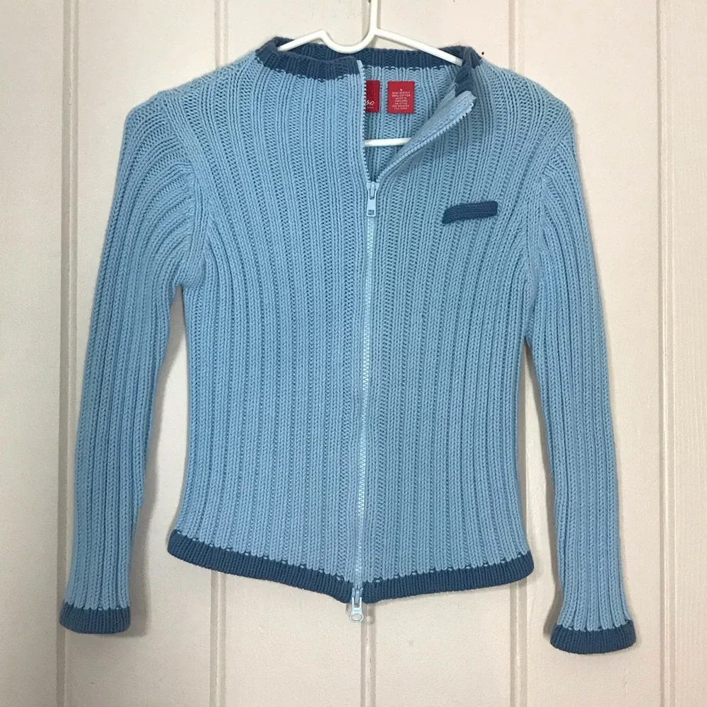Girls Mossimo Blue Knit Sweater Two-Way Zipper Front Top & Bottom Zippers Small